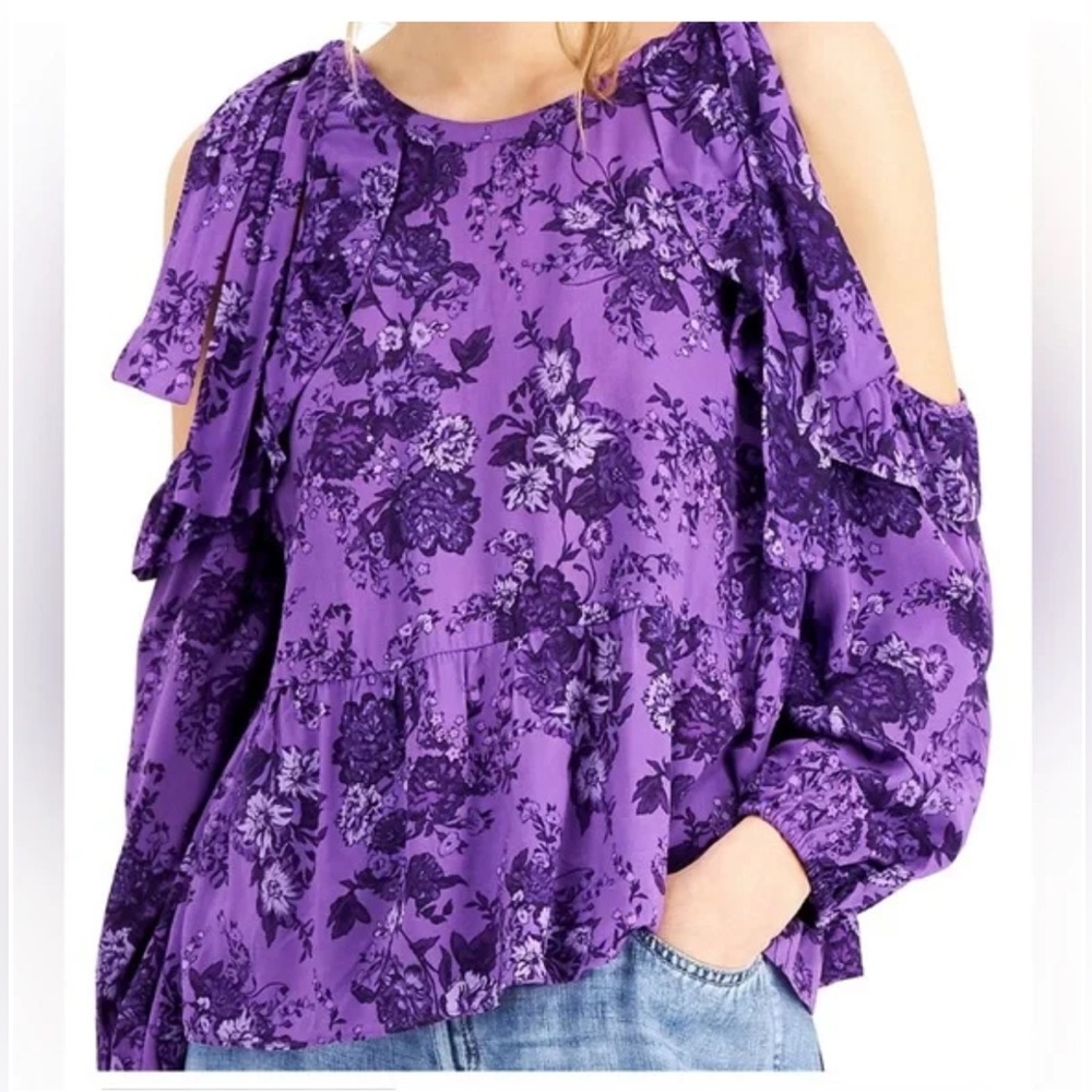 INC cold shoulder floral print top medium